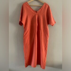 Filosofia Women’s 100% Linen Dress Spice Orange Double V-Neck Pockets Size XS